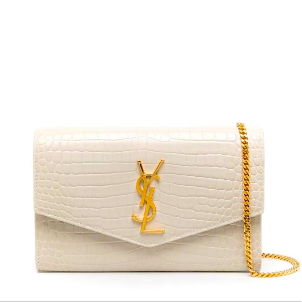 Saint Lauren Uptown crocodile-embossed chain wallet